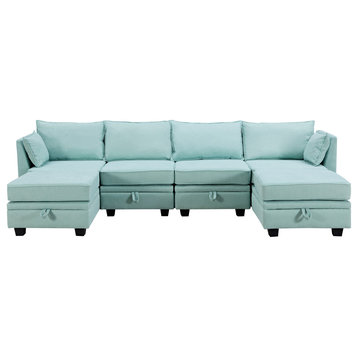 Gewnee Modern Large U-Shape Modular Sectional Sofa, Light Green