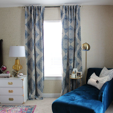 Pink and Blue Transitional Bedroom