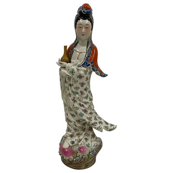 Consigned Antique Chinese Famille-Rose Porcelain Kwan Yin Statuary