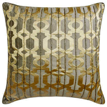 Gold Jacquard Trellis, Lattice 14"x14" Throw Pillow Cover Gold Essential