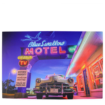 Battery Operated 6 LED Paradise Beach Neon Hotel Scene Canvas Wall Hanging