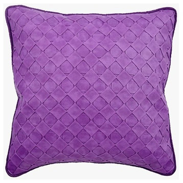 Purple Decorative Pillow Cover, Faux Leather 22"x22", Purple Leather