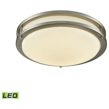 Clarion 11" LED Flush Mount, Brushed Nickel With A White Glass Diffuser