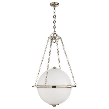 Modern Globe Lantern in Polished Nickel with White Glass