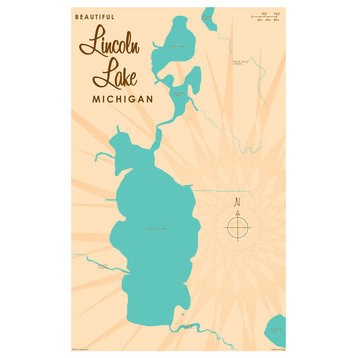 Lakebound Lincoln Lake Michigan Map Art Print, 12"x18"