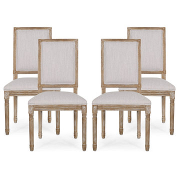 Amy French Country Wood Upholstered Dining Chair (Set of 4), Light Gray/Natural