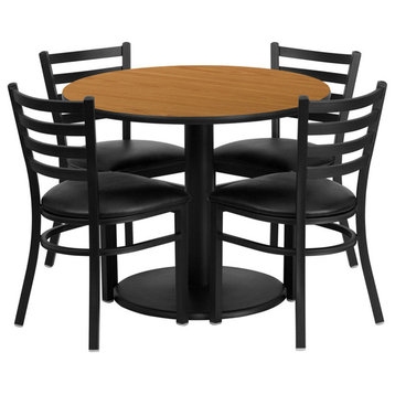 Round Table Set With 4 Ladder Back Metal Chairs, Natural