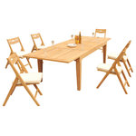 Teak Deals - 7-Piece Outdoor Teak Dining Set: 122" Rectangle Table, 6 Surf Folding Arm Chair - Set includes: 122" Double Extension Rectangle Dining Table and 6 Folding Arm Chairs.