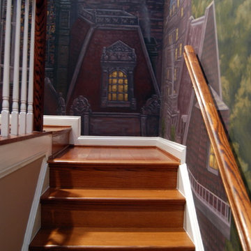 Paris Panorama 360 degree Mural hand painted throughout a 17 foot stairway