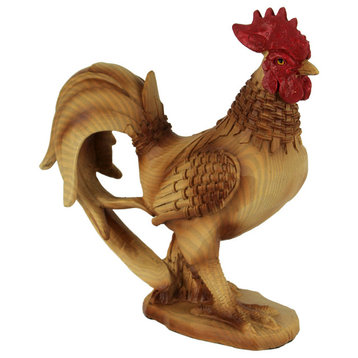 Faux Wood Carving Bamboo Look Standing Rooster Statue