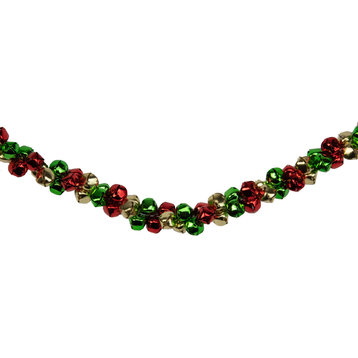 5' x 1" Green and Red Festive Jingle Bell Artificial Christmas Garland