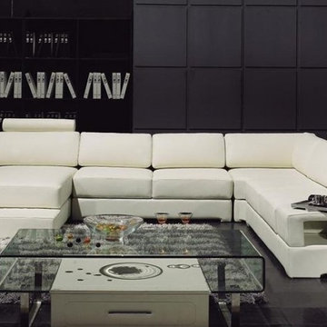 Modern Off White Leather Sectional Sofa