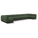 Meridian Furniture - Quinn Chenille Upholstered U-Shaped Modular Sectional, Green, 8-Piece: 6 Armless Chair, 2 Corner Chair - The Quinn Modular Sectional is a stunning piece crafted in a rich and luxurious green chenille fabric. Its awe-inspiring design and exceptional quality make it a perfect addition to any space, whether it's a living room, bedroom, or office. The sectional's plush cushioning and sturdy frame provide both comfort and durability, ensuring that it will be a favorite for years to come. Whether you're looking for a statement piece or simply a comfortable seating option, the Quinn sectional is an excellent choice.