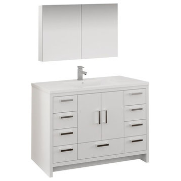 Imperia 48" White Free Standing Modern Bathroom Vanity Set, Faucet-Fft1030bn