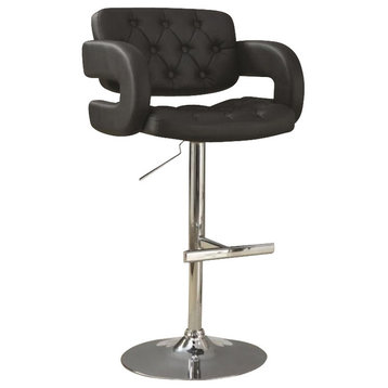 Coaster Contemporary Faux Leather Adjustable Bar Stool in Black