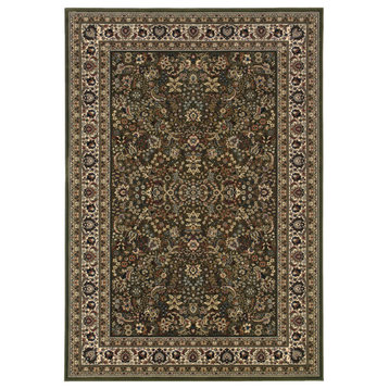 Aiden Traditional Vintage Inspired Green/Ivory Rug, 5'3" x 7'9"