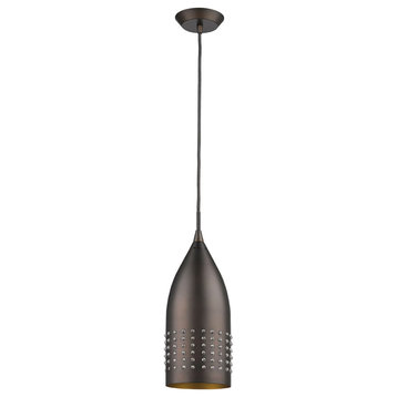 Prism 1-Light Oil-Rubbed Bronze Pendant With Antique Gold Interior Shade And G