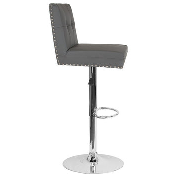 Ravello Contemporary Adjustable Height Barstool With Accent Nail Trim, Gray