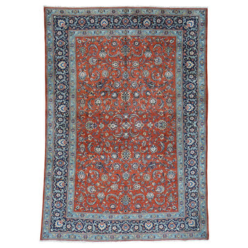 Hand-Knotted Antique Persian Kashan Full Pile Oriental Rug, 7'10"x11'0"