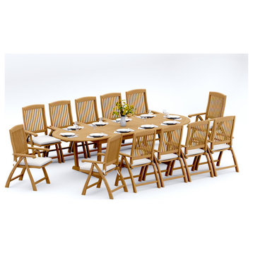 13-Piece Outdoor Teak Dining Set: 117" Masc Oval Table, 12 Marley Folding Chairs