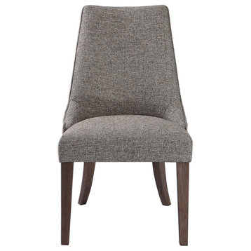 Casual Gray Brown Curved Accent Chair | Dark Exposed Wood Dining Earth Tone
