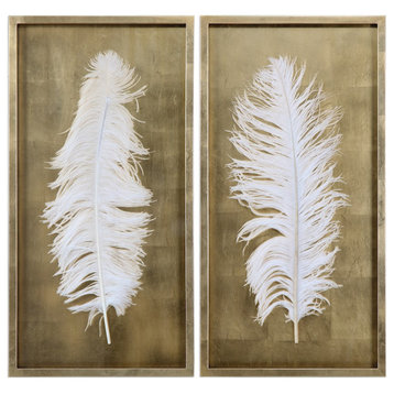 Uttermost White Feathers Gold Shadow Box Set of 2, 4057