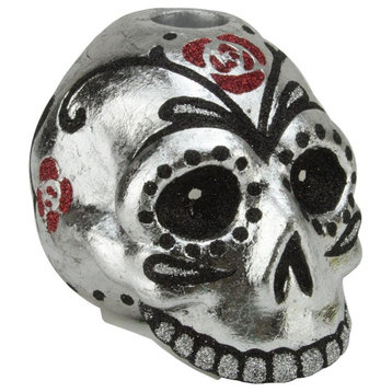 4" Skull Head Halloween Taper Candle Holder