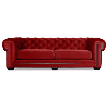 Nativa Interiors Cornell Chesterfield 103" Sofa, Red, Classic Depth