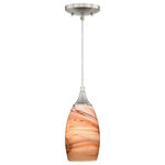 Vaxcel - Vaxcel Milano Mini Pendant Toffee Swirl Glass, Satin Nickel, P0174 - The Milano Collection of mini pendant lights features softly radiused hand-blown glass that gracefully blends into almost any decor. Because each lamp is handcrafted utilizing century-old techniques, no two pieces are identical, and this collection gives a variety of color schemes from which to choose. A nice fixture for above a kitchen island or table, the Toffee Swirl-colored lamp has swirls of golden browns, and it is housed in a satin nickel finish for a contemporary and artistic presence.