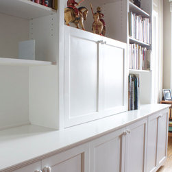 Painted White Cabinets with Hutch Shelving - Storage Cabinets