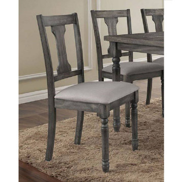 Set of 2 Linen Upholstered Side Chair, Tan/Weathered Gray Finish