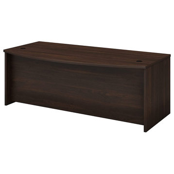 Rectangular Desk, Unique Design With Bow Shaped Top and Grommet, Black Walnut