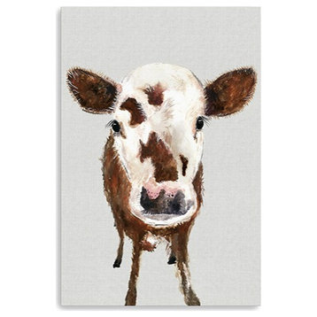 48" x 32" Brown and White Baby Cow Face Canvas Wall Art