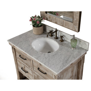 olid Wood Vanity With Carrera Marble Top, 36", Carrera White Marble Top
