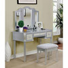 Wooden Vanity with Stool with 3 Drawers, Silver