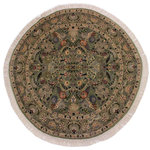 Bareens Designer Rugs - Nagi Pak Persian Orpha Green/Grey Wool Round - 5'11'' x 5'11'' - Designed with mesmerizing intricacy and gorgeous color palette, this hand-knotted masterpiece demonstrates the beauty and electrifying thrill of Pak Persian art. These meticulously hand-knotted Pak-Persian rug is made with pure wool and features breathtaking traditional, transitional, and tribal designs in bold luxurious color pallets. Known for their intricate designs these rugs are a reproduction of Persian rugs, made in Pakistan with unique Mughal designs. Made by master weavers using the same Persian texture, design and dying technique, we wanted to produce the most significant manifestation of Persian art, life, and culture. This rug is most famous for its exceptional quality, incredible designs, patterns, and vibrant rich color. Pak-Persian rugs made with Persian weave with high knot counts, which enables the high intricacy and detail found in the patterns are also referred to as "State of art", each color adds a rich beautiful detail in the artwork of this rug. The design, color, and beautiful chromatic composition with a vibrant sheen with intricate designs, exude beauty, elegance, and quality make this rug a masterpiece of its own.