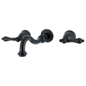 Wall Mounted Bathroom Faucet, Curved Spout & 2 Lever Handles, Oil Rubbed Bronze