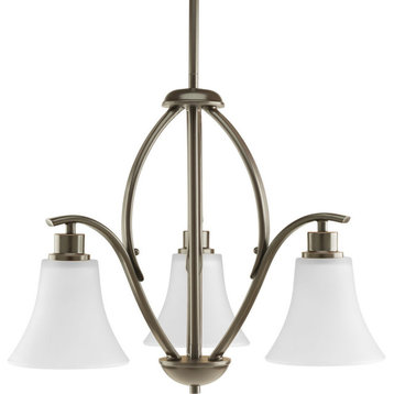 3-Light Chandelier, Antique Bronze With Etched White Shades
