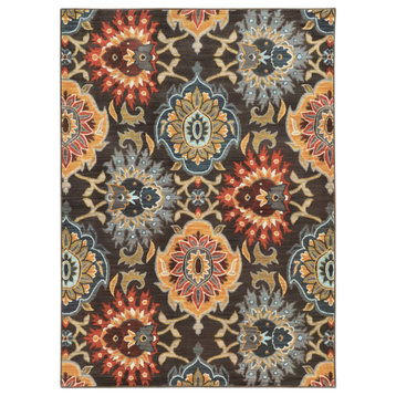 Casa Bold Floral Charcoal and Multi Rug, 7'10"x10'10"