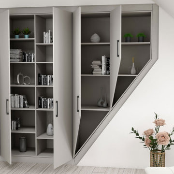 Small Bedroom Loft Attic Wardrobe Storage in Light Grey by Inspired Elements