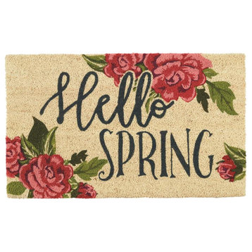 DII 18x30" Modern Coir Fabric Hellow Spring Doormat in Beige and Pink
