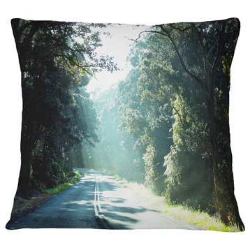 Road in The Jungle At Sunset Landscape Printed Throw Pillow, 16"x16"