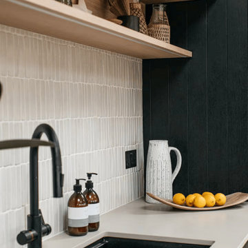 The Black House: Scandi Kitchen with White Quartz Worktops & Island in Surrey