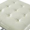 Teresa PU Leather Button Tufted Metal Frame Cube Ottoman, Cream White
