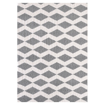 Dynamic Rugs Silky Shag 5904 Geometric Rug, White and Silver, 3'11"x5'7"