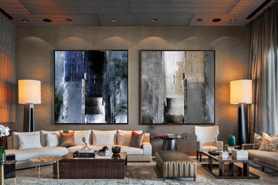 Adding grand scale abstract paintings to a room brimming with warm earth tones.
