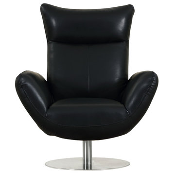 Zeno Italian Top Grain Leather Swivel Lounge Chair, Black