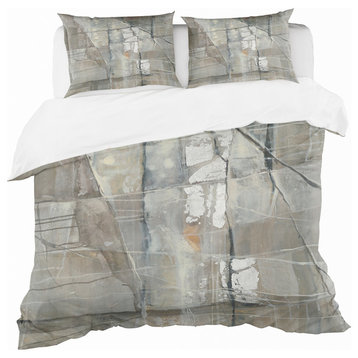 Silver and Beige Abstract Waterpainting Duvet Cover Set, King