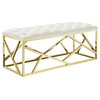 Tufted Bench/Ottoman With Gold Stainless Steel Geometric Frame, Gold Ivory