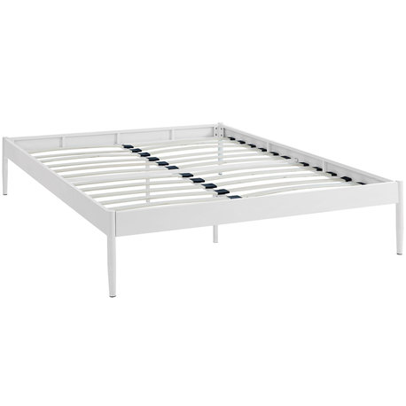 Modern Contemporary Urban Full Size Platform Bed Frame, White, Metal Steel